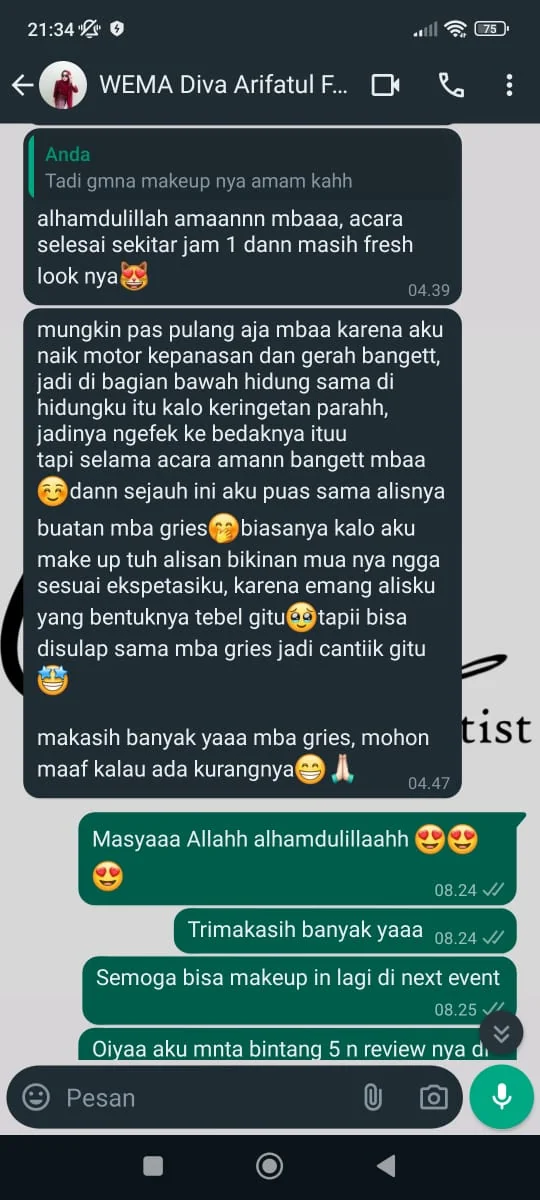 Chat WhatsApp makeup awet seharian Griesmakeup Malang 12